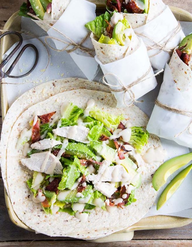 CAESAR SALAD, BACON AND AVOCADO WRAPS