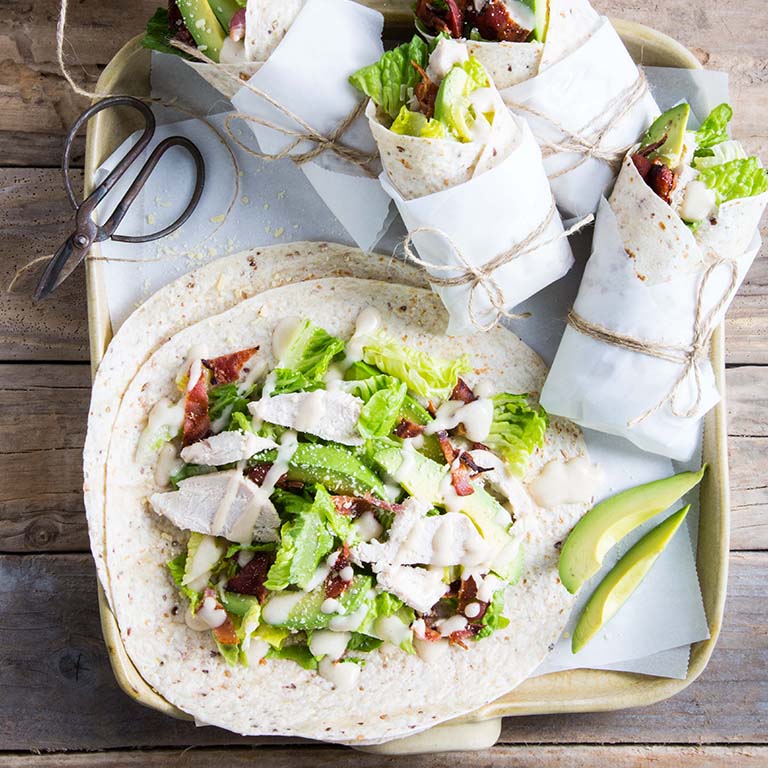 CAESAR SALAD, BACON AND AVOCADO WRAPS