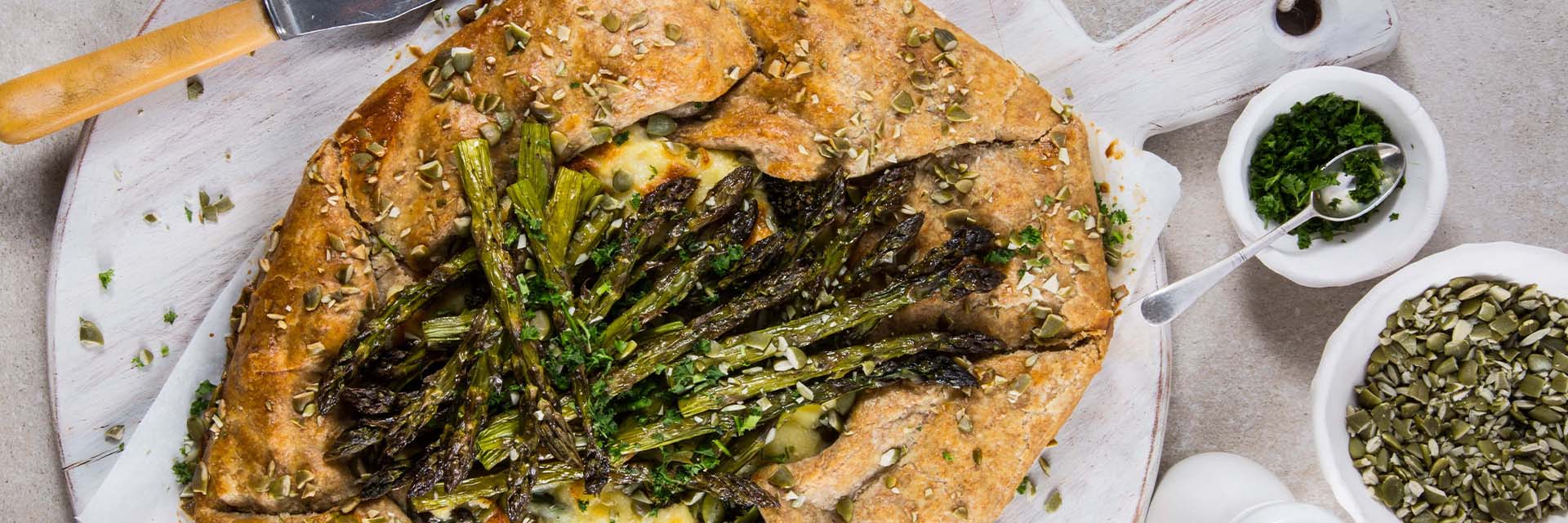 ASPARAGUS, BROCCOLI & CUMIN FETA TART