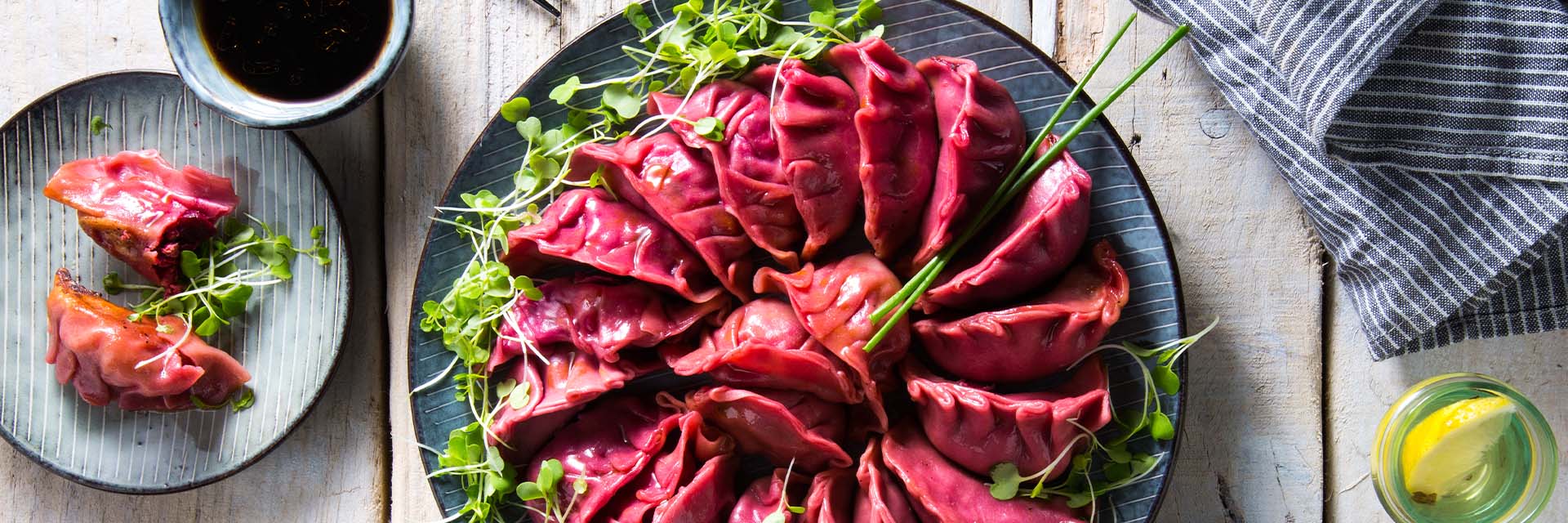 BEETROOT & PORK DUMPLINGS (GYOZA)