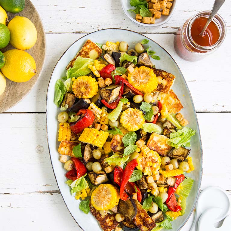 SWEETCORN & HALLOUMI SUMMER SALAD SQUARE