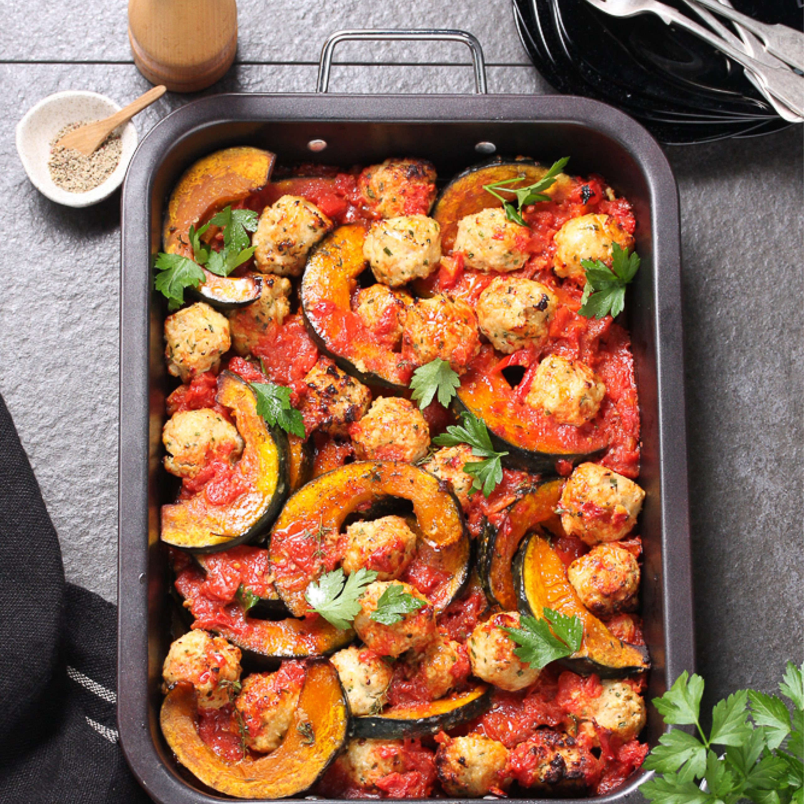LeaderBrand Chicken & Herb Meatballs with Squash Recipe
