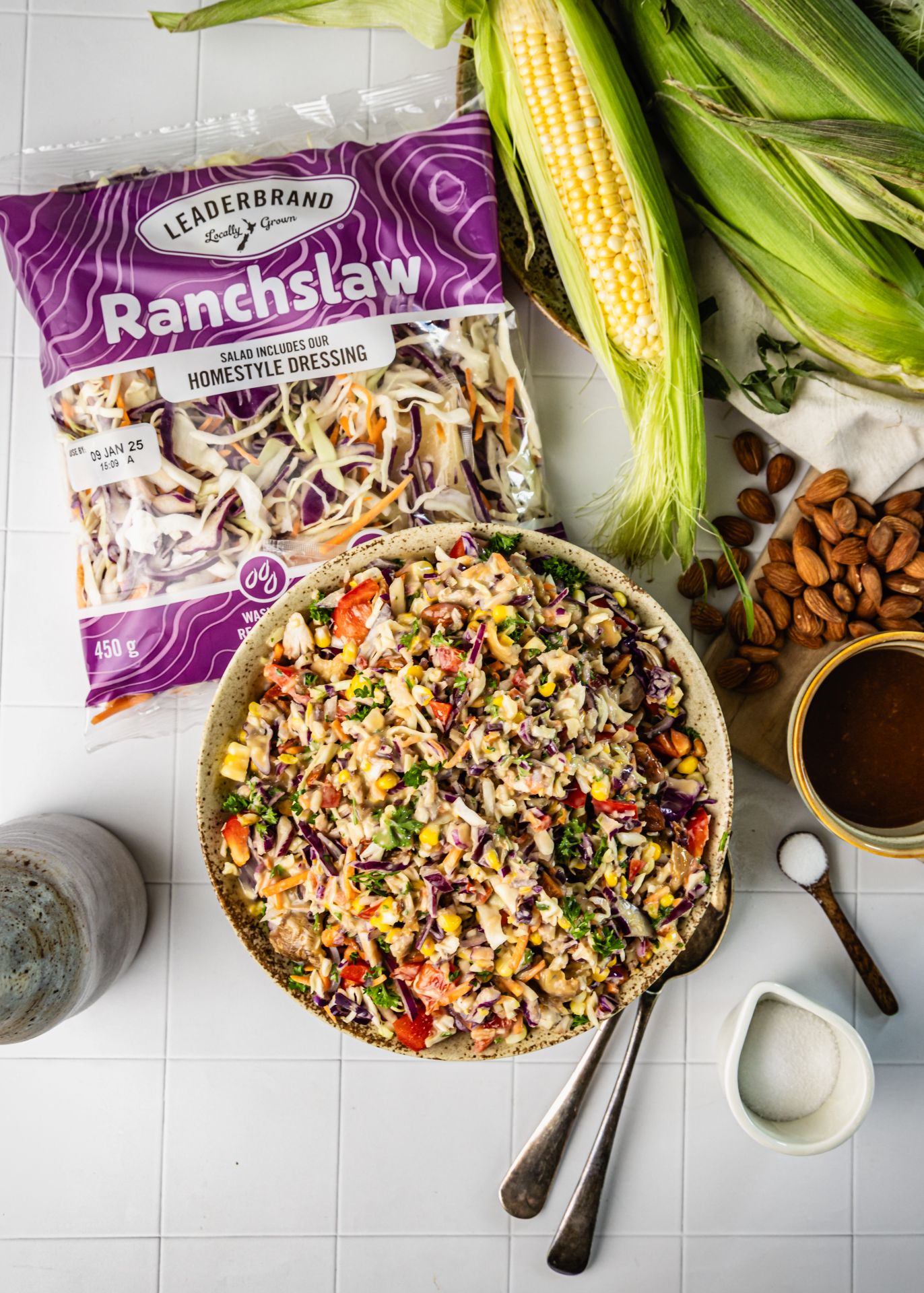 CHICKEN & SWEETCORN CHOPPED SALAD WITH HONEY TAHINI DRESSING - LeaderBrand